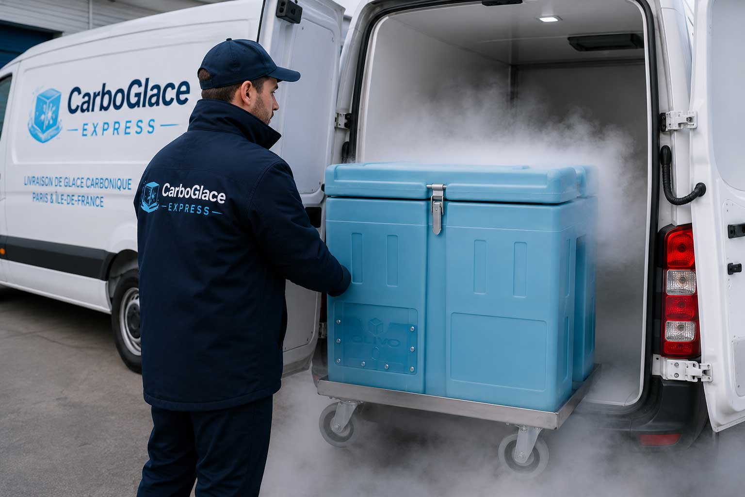 Livraison de glace carbonique en bac professionnel de 360 kg ou 500 kg